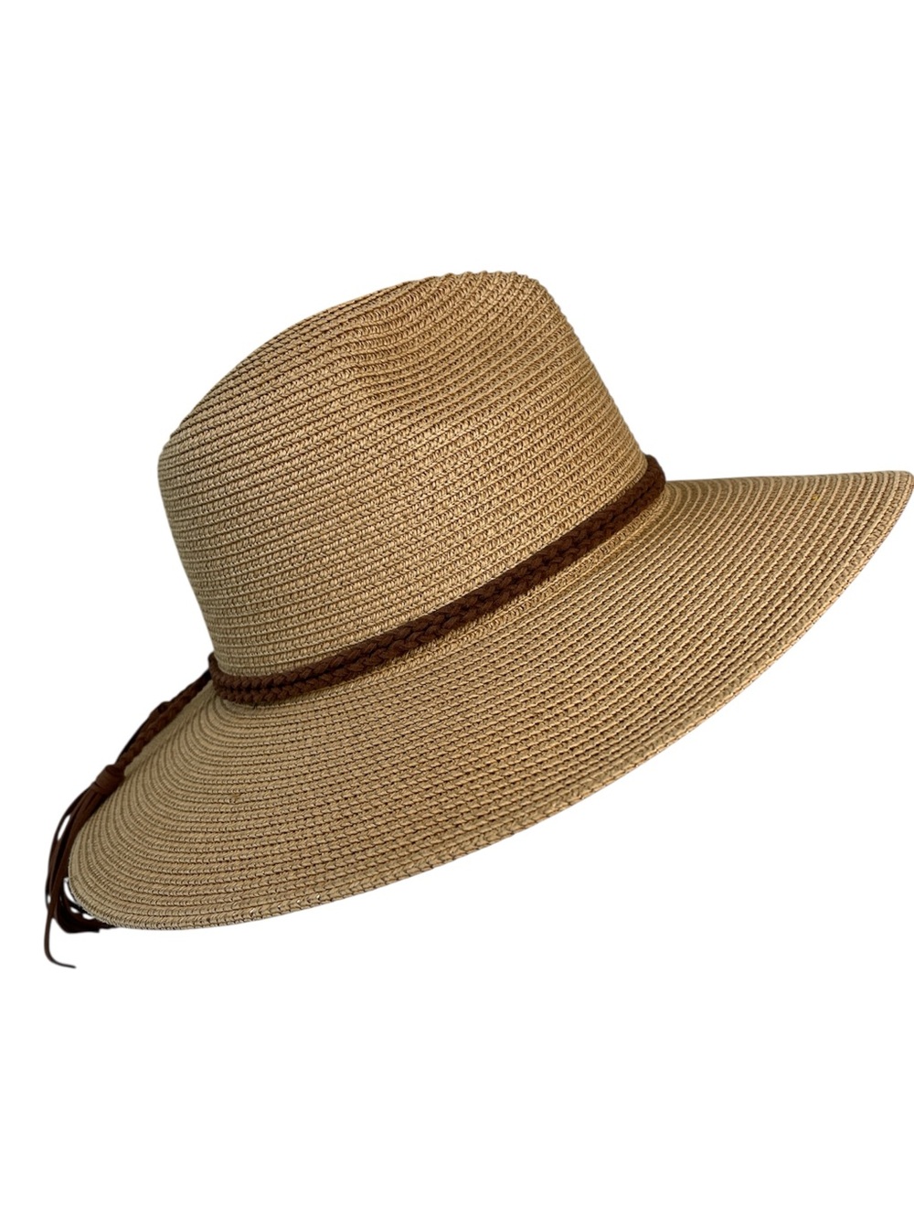 Macchia di Ruggine Boho Straw Hat with Braided Tasseled Band